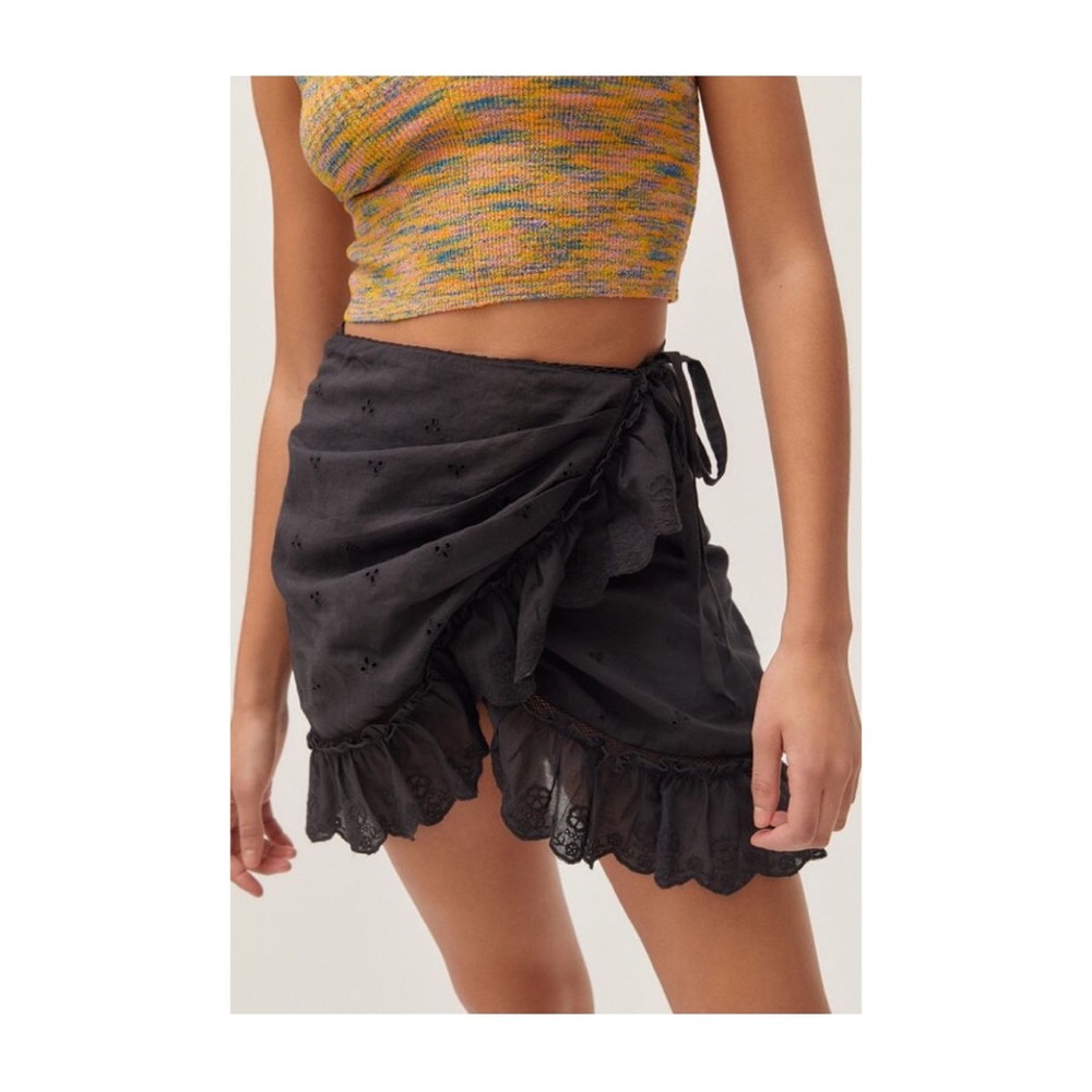 UO Faye Eyelet Ruffle Wrap Skirt